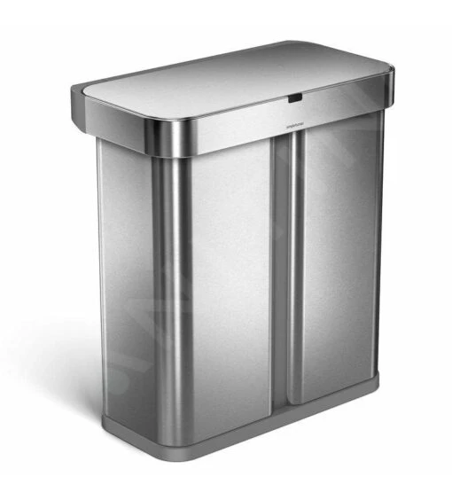 Simplehuman Afvalemmers - Afvalemmer Met Spraak- En Bewegingssensor En Twee Compartimenten, 58 L, Gebrosteld Rvs ST2036