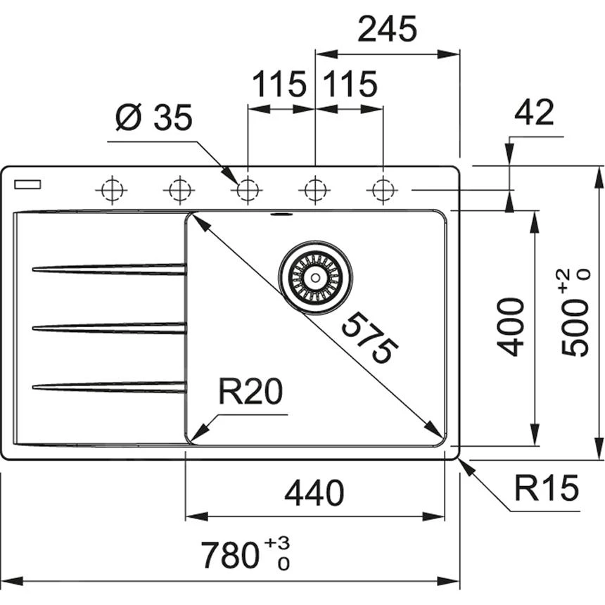 Franke Sets - Set G234, Fragraniet Spoelbak CNG 611-78 TL/2 En Keukenkraan FP 9000.084, Grijze Steen 114.0650.843 - Afbeelding 2