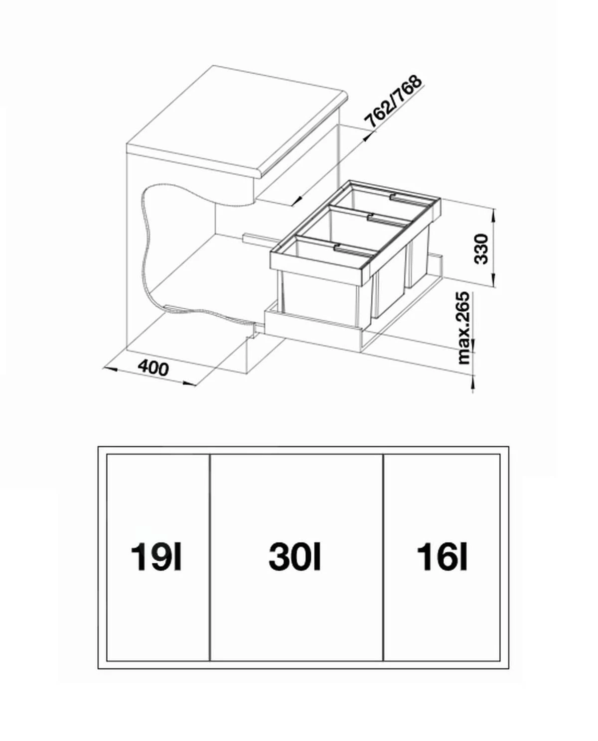 Blanco Flexon II - Afvalsorteersysteem, Met Scheidingswand, 65 L 525221 - Afbeelding 2
