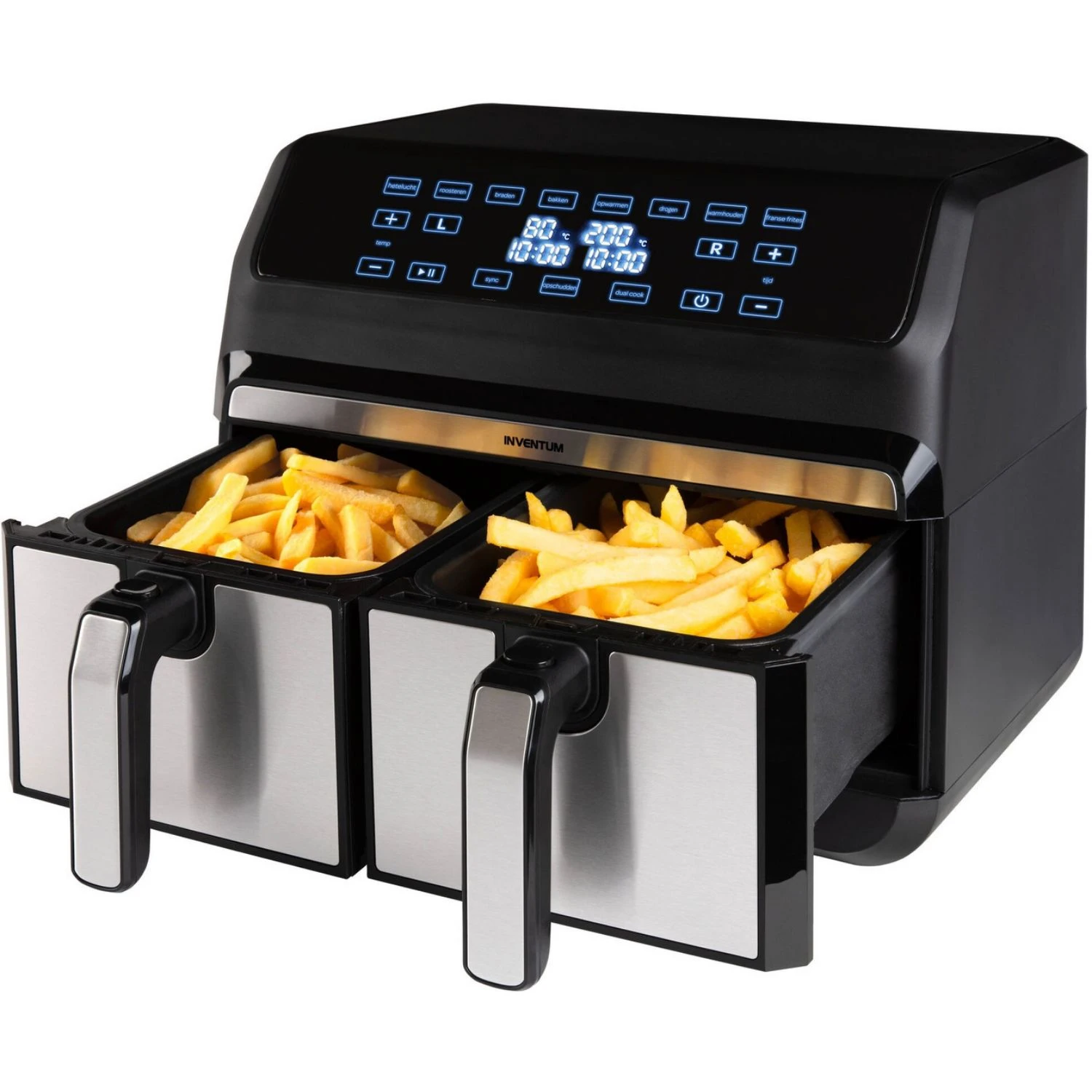 Inventum Hetelucht Friteuse Dubbel 2x 4 L Rvs/ Zwart 1700W - Afbeelding 2
