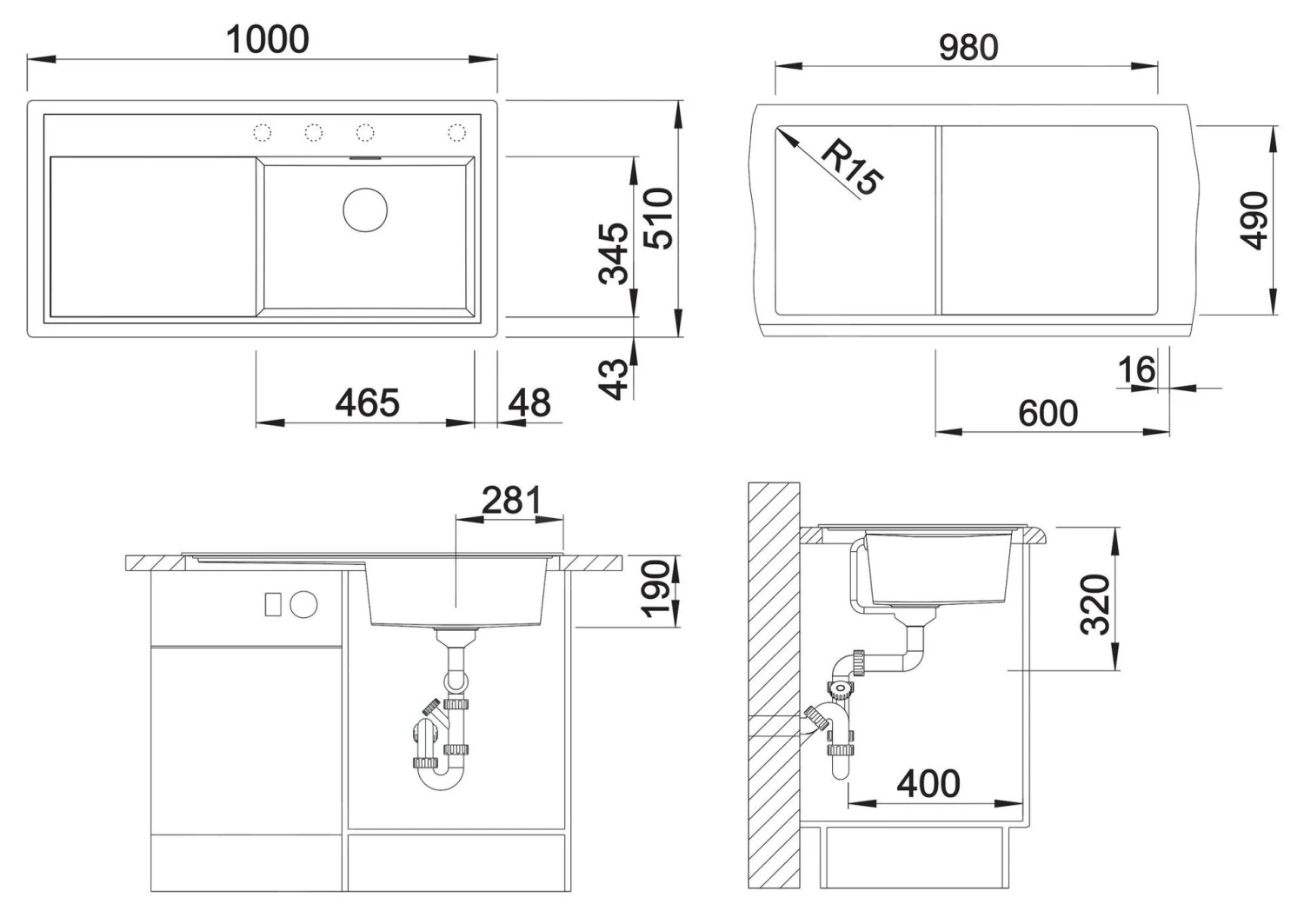 Blanco Zenar XL 6 - Silgranit Spoelbak, 1000x510 Mm, InFino, Jasmijn 524003 - Afbeelding 2