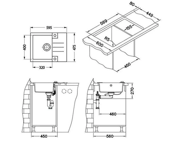 Alveus Rock - Granieten Spoelbak 595x475 Mm, Met Draaiknopbediening, Carbon 1090951 - Afbeelding 2
