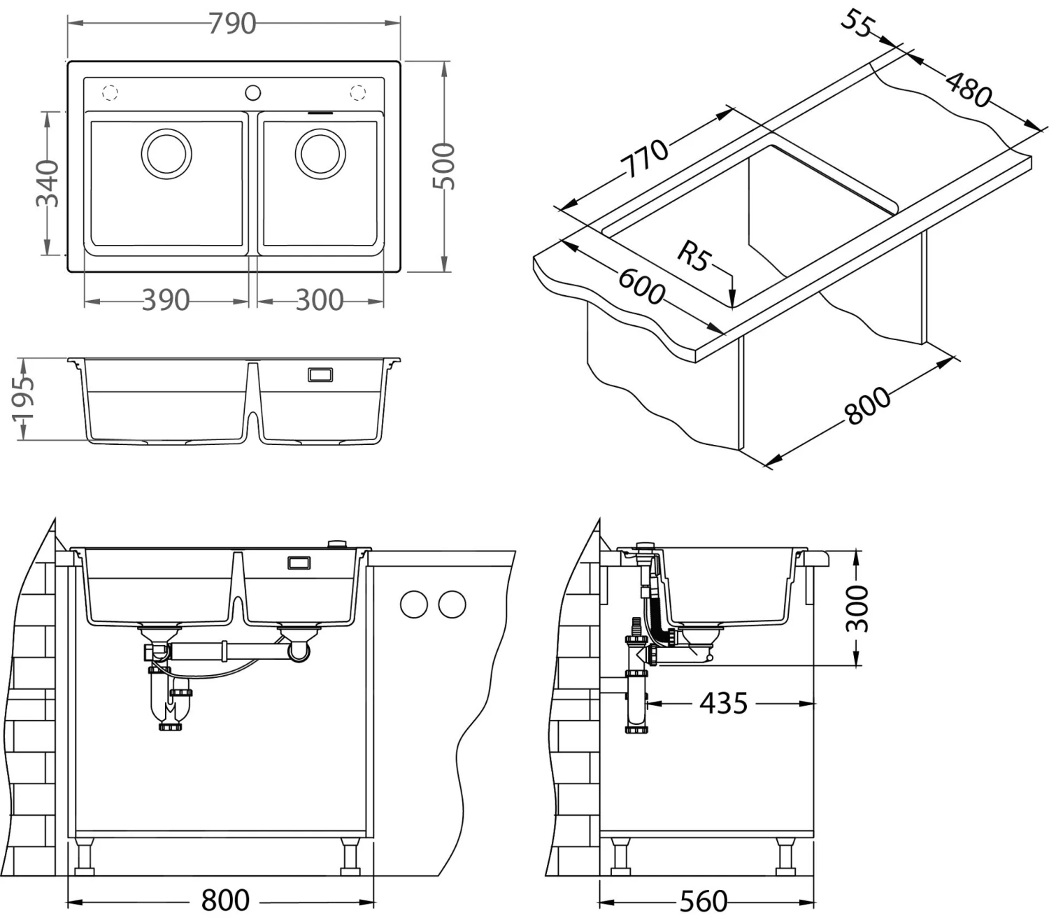 Alveus Atrox - Granieten Spoelbak 790x500 Mm, Met Draaiknopbediening, Terra 1131999 - Afbeelding 2