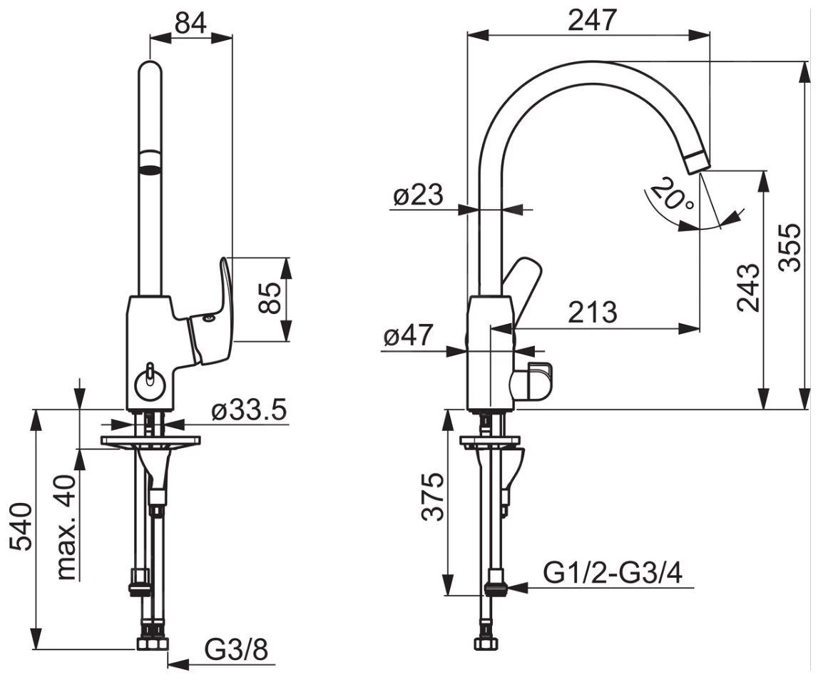 Hansa Pinto - Keukenkraan, Met Afsluitbaar Ventiel, Chroom 45142283 - Afbeelding 2