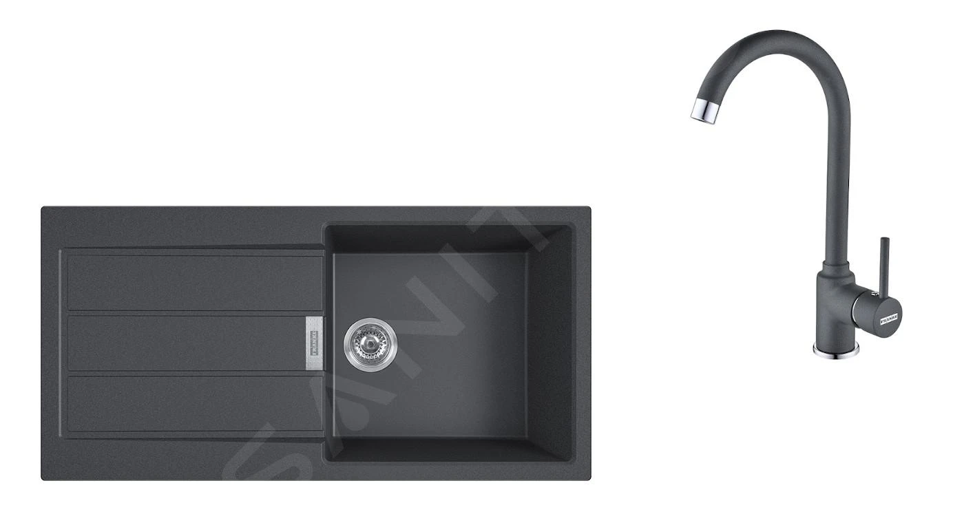 Franke Sets - Set T78, Tectonite Spoelbak S2D 611-100 , Zwart + Keukenkraan FP 9000, Onyx NEW 143.0616.934