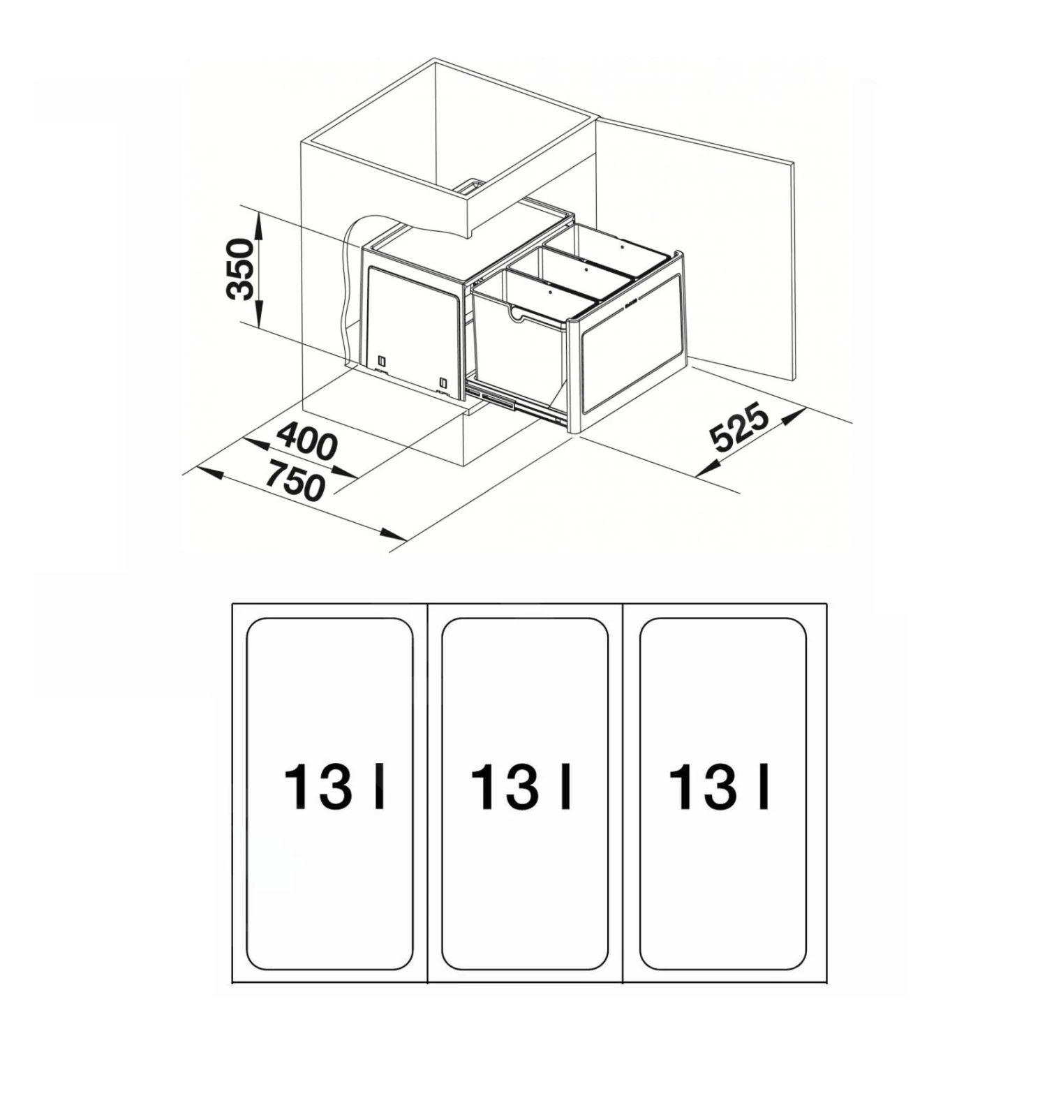 Blanco Botton Pro - Afvalsorteersysteem, Met Scheidingswand, Inhoud 39 L 517469 - Afbeelding 2