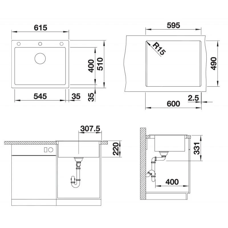 Blanco Pleon 6 - Silgranit Spoelbak, 615x510 Mm, Rock Grey 521679 - Afbeelding 2