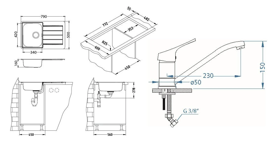 Alveus Sets - Set Spoelbak Line 80, Keukenkraan Riviera + Cadeau, Chroom SETA271 - Afbeelding 2