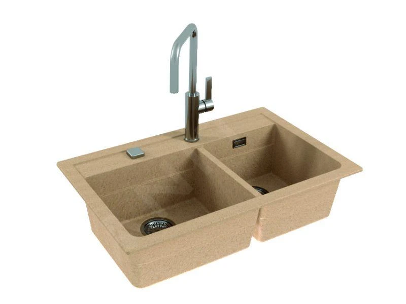 Alveus Atrox - Granieten Spoelbak 790x500 Mm, Met Draaiknopbediening, Beige 1132000 - Afbeelding 5