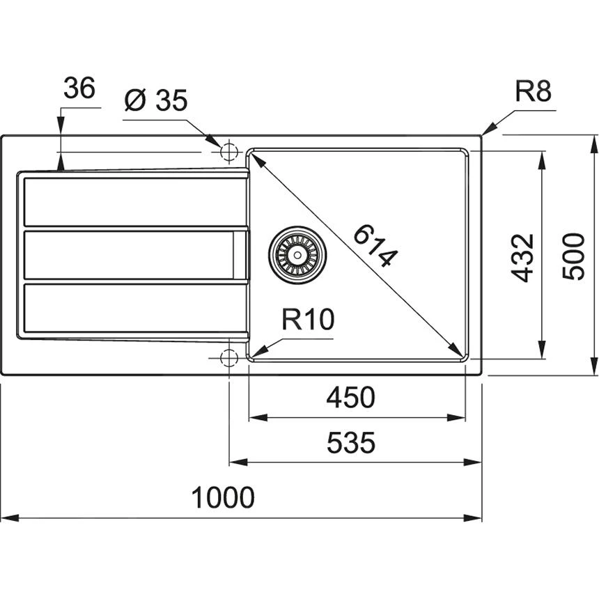 Franke Sirius 2.0 - Tectonite Spoelbak S2D 611-100, 1000x500 Mm, Wit 143.0613.639 - Afbeelding 2