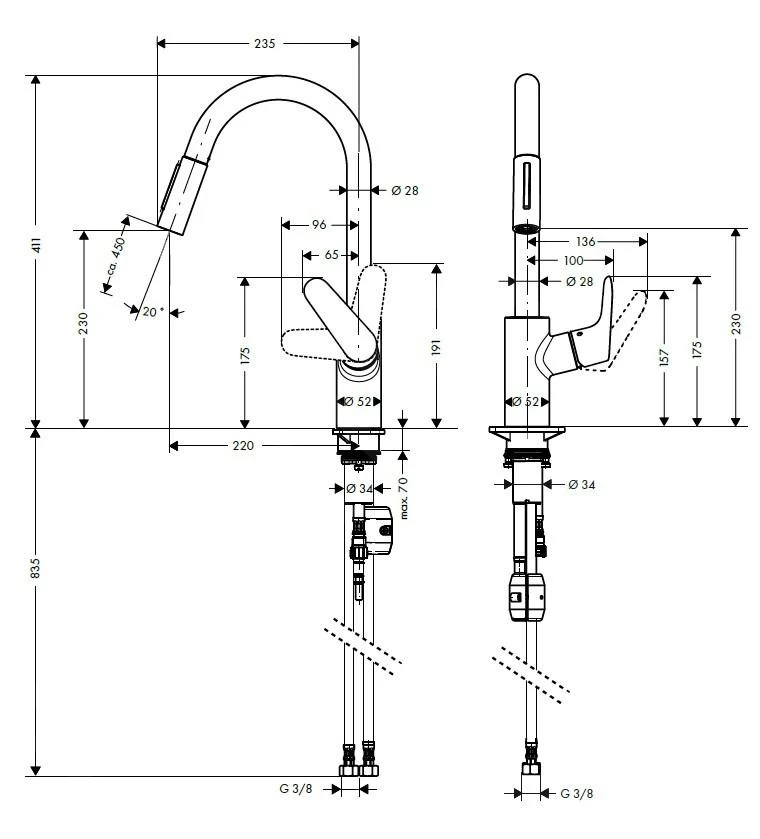 Hansgrohe Focus M41 - Keukenkraan 240, Met Uittrekbare Vuistdouche, RVS Look 31815800 - Afbeelding 2