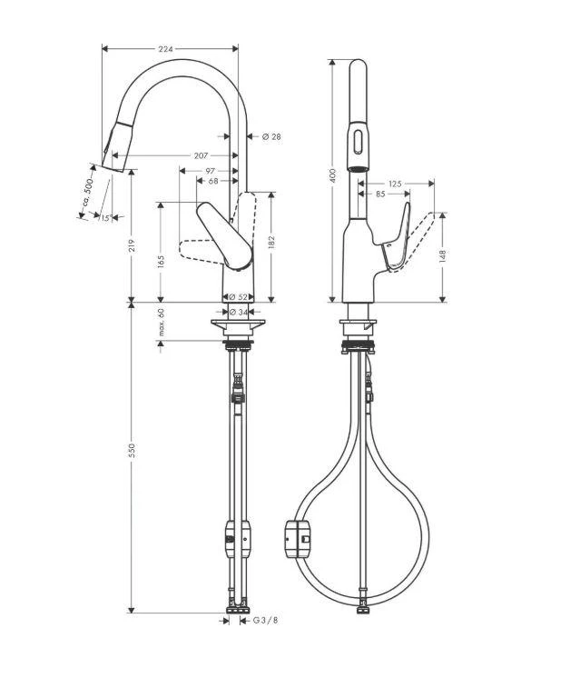 Hansgrohe Focus M42 - Keukenkraan M429-H220 Met Uittrekbare Handdouche, Rvs Look 71800800 - Afbeelding 2