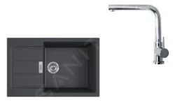 Franke Sets - Set T88, Tectonite Spoelbak S2D 611-78 XL En Keukenkraan FN 0147.031, Zwart/chroom 143.0618.741