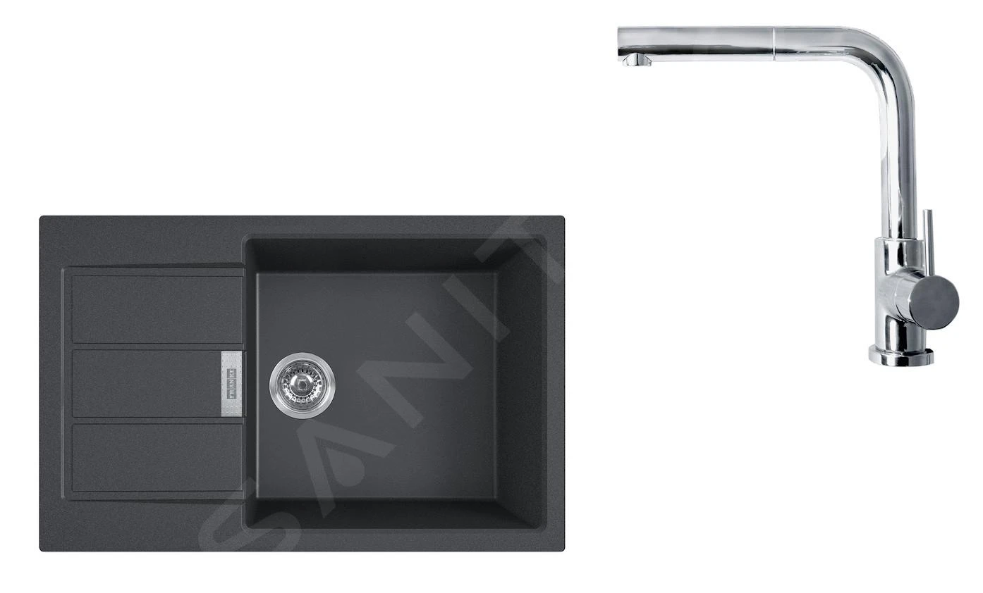 Franke Sets - Set T88, Tectonite Spoelbak S2D 611-78 XL En Keukenkraan FN 0147.031, Zwart/chroom 143.0618.741